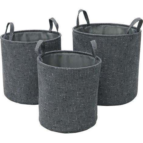 Shadow Round Fabric Storage Baskets with Handles, Set of 3, Grey (1/4)