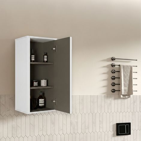 Mobiletto da bagno a parete bianco, apertura Push-to-Open, 36 x 29 x 75 cm DESVIAE (1/5)
