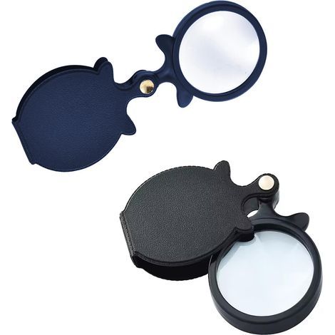 Lot de 2 loupes de poche pliables de 64 mm avec étui en cuir et cordon pour la lecture, l'observation des plantes (1/5)