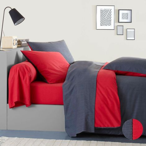 Écorce Housse de Couette, Bambou, Gris/Rouge, 240 x 220 cm (1/2)