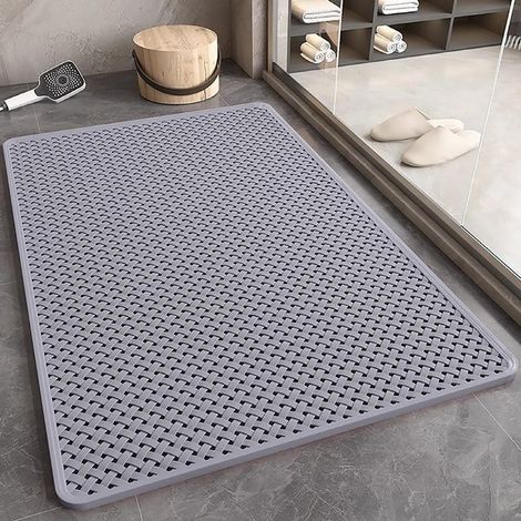 Tapis de bain antidérapant, tapis de bain antidérapant avec ventouse et trous d'évacuation pour douche 36 x 69 cm (gris) (1/5)