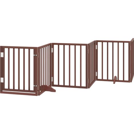 Barrière pour chiens avec porte 6 panneaux bois de peuplier CFW91145 (1/5)