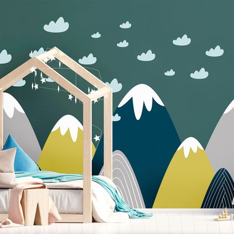 Stickers muraux enfants - Décoration chambre bébé - Autocollant Sticker mural géant enfant montagnes scandinaves DONKA - 80x120cm (1/5)