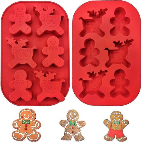 Moule en silicone pour gâteau, tartelette, fudge, pâtisserie, crème glacée, décoration de Noël, 2 pièces, motif bonhomme en pain d'épice à carreaux, chocolat, à faire soi-même. (1/5)