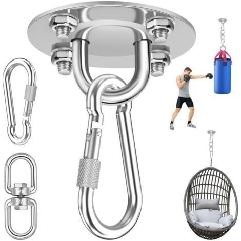 Crochet Plafond Lourds Acier Inoxydable 360°Rotation, Crochets Suspension Suspendue pour Balançoire, Chaise Accrochante Capacité de Charge 450Kg (Modèle mosqueton + Rotation 360°) (1/4)