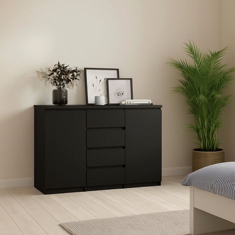Dmora - Kommode Alix, Wohnzimmerbuffet, Wohnzimmer-Sideboard, Moderne Küchen-Speisekammer, 121x50 h91 cm, Schwarz (1/5)