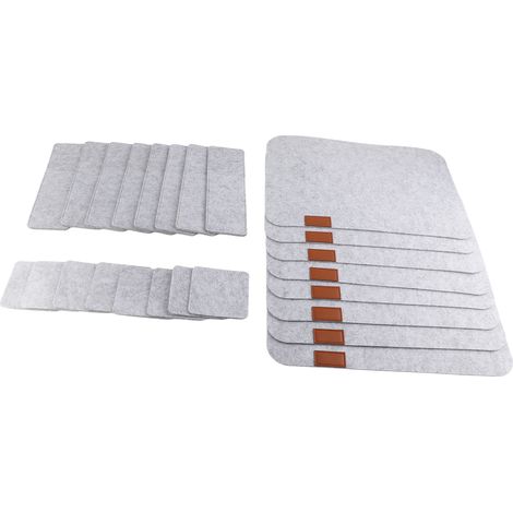 Set de napperons, dessous de tasses, feutrine isolante avec sac à fourchettes, tapis de table pour la cuisine, gris clair