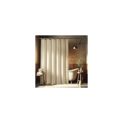 Lin texturé rideau de douche-Polyester imperméable à l'eau-anti-moisissure machine de tissu de rideau de bain pour la salle de bain-180x200cm-avec 12 anneaux (1/5)