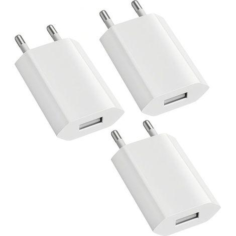 Lot de 3 Chargeur USB 5V/1A Bloc Prise Adaptateur 5V1A Chargeur Universel, Prise USB Secteur Compatible avec Telephone, Blanc (1/5)