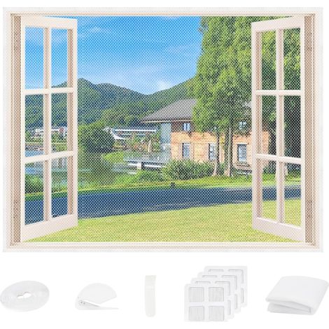 Moustiquaire pour Fenêtre 150x180m, Filet Anti-Insectes Découpable sur Mesure, Protection Anti-Moustiques et Anti-Mouches, avec Bandes Auto-Adhésives Blanches + Outil de Coupe, Sans Perçage, 1 Pcs (1/5)