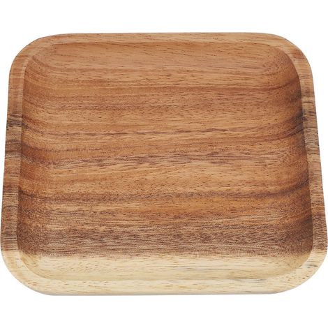 Plateau de service carré élégant en bois pour plats, amuse-gueules, sushis, restaurant, 16,5 x 16,5 x 2 cm (1/4)