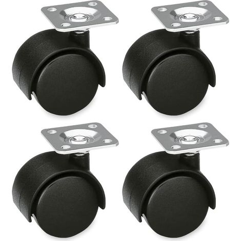 Pack de 4 Roulettes pour Meubles Mod. 1500 Avec Platine en Acier Mesure : Ø 40 mm Charge Maximale par Roue : 20 kg Couleur Noir Sans Frein (1/5)
