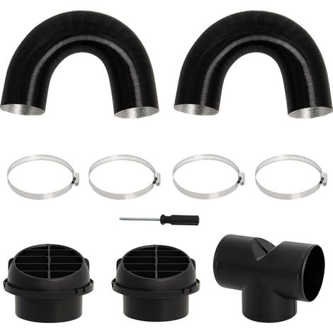 Diesel heater duct kit - 75mm T-piece exhaust pipe,  hot air outlet vent with 2 mushroom-head nozzles and 4 clamps,  includes screwdriver (1/5)
