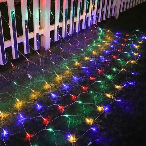 Filet lumineux extérieur, 3x3 m, guirlande lumineuse d'extérieur 244 LED, rideau lumineux avec prise, blanc chaud, étanche IP44, minuterie télécommandée 8 modes, pour buissons, jardin, arbre de Noël (1/4)