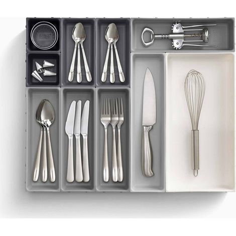 de set di organizzazione de cassetto Joseph Joseph Blox™ de 10 pezzi, organizer modulare, vassoi impilabili, personalizzabile, ideale per utensili, attrezzi e altro, grigio (1/5)