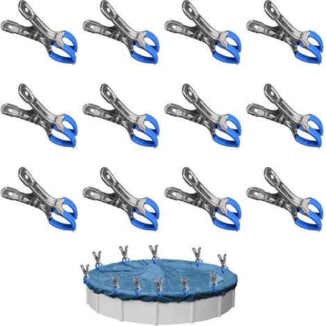 12 pièces métalliques pour couverture de piscine, pinces de fixation pour serre de jardin avec feuille de protection, clips pour piscines hors sol, clips haute tension pour bâche de couverture (1/5)