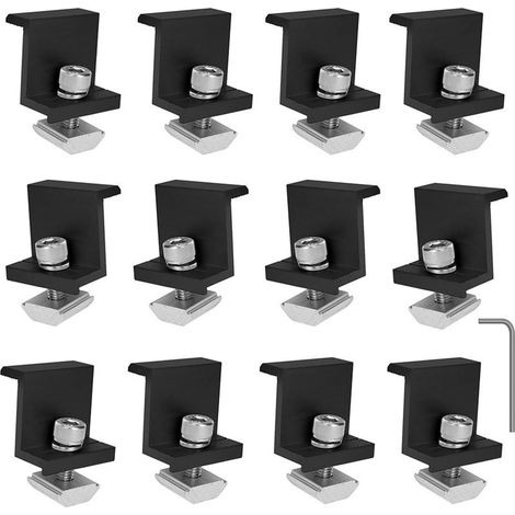 Kit de 12 Pinces de Fin de Panneau Solaire 30 mm Noir, Support de Fixation Panneau Solaire, Pinces de Montage de Panneau Photovoltaique, pour les Supports de Toit et de Sol de Panneaux Solaires (1/5)