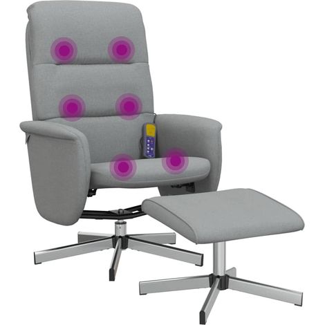 Massage-Sessel mit Verstellfunktion und Fußstütze in Hellgrau Stoff