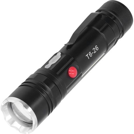 Lampe torche T6 zoom puissante, mini lampe de poche rechargeable USB, étanche, aimantée, multifonction pour travail, camping, randonnée, tente (livrée sans batterie) (T6-26) (1/5)