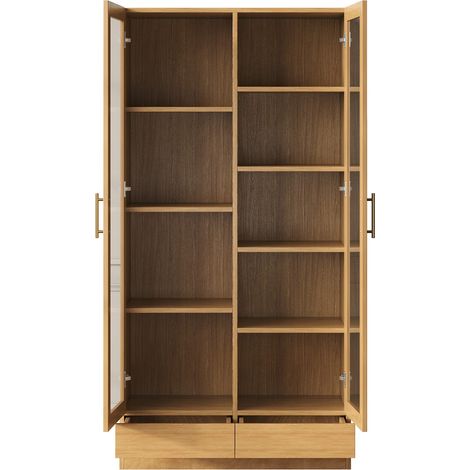 Vitrine en bois avec étagères décalées, tiroirs Push-To-Open sans poignées 80x40x160 cm (1/5)