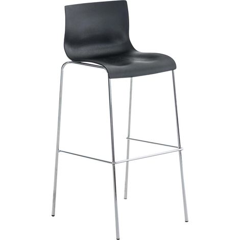Sgabello da bar con schienale curvo poggiapiedi in plastica nera e 4 gambe in metallo cromato 100004939