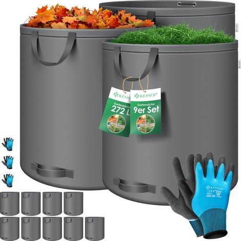 KESSER® Sacos de jardín, set, autoportantes y plegables - 9x 272 L, Antracita (1/5)
