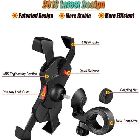 Supporto per cellulare da bicicletta, supporto universale per cellulare da moto con rotazione a 360° per smartphone da 3,5-6,5 pollici, inclusi iPhone 11 Pro Max, Xs Max, XR, X, 8, 7, 6S (1/4)