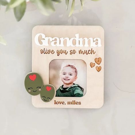 Creative Mother's Day Gift Photo Frame Refrigerator Magnet, Wooden Cartoon Photo Frame Refrigerator Magnet, Wooden Craft C - Customizable (8.9 x 8.9 cm)