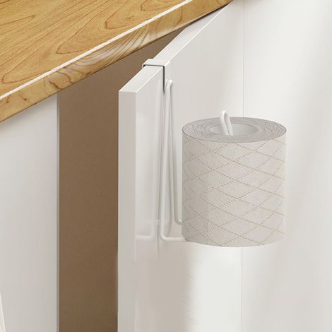 Porte-Papier Toilette Murale - Support pour Papier Toilette et Serviettes - En Fer Forgé Non Perforé - Pour Porte de Placard Salle de Bain ou Cuisine - 1 Pièce (1/5)