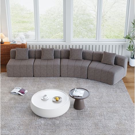Sofá modular curvo de chenilla gris, diseño de teclas de piano, con 2 cojines (1/5)