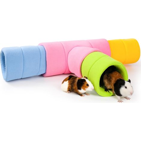 Guinea pig tunnel, four stackable guinea pig tunnels, one pink 3-way tunnel and three 2-way play tubes, pink, blue, green and yellow (1/5)