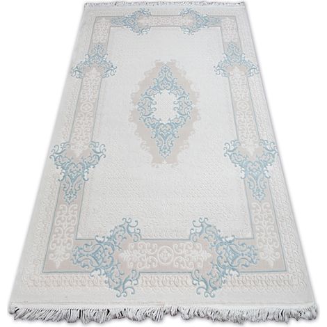 Tapis ACRYLIQUE MIRADA 5417 Bleu ( Bleu ) Franges beige 100x300 cm