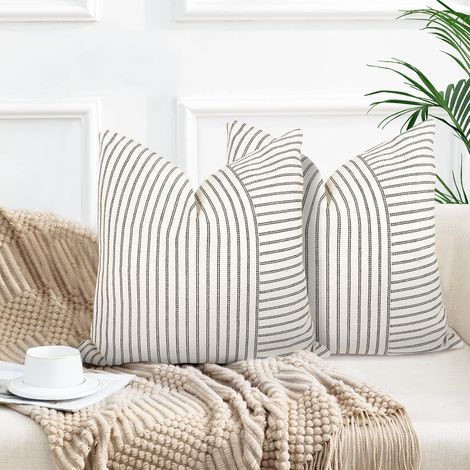 Lot de 2 housses de coussin 40x40cm housses de coussin déco boho noir (1/5)