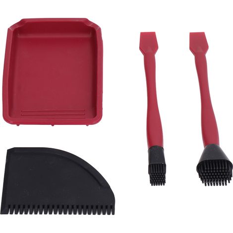 Lot de 4 accessoires colle bois silicone polypropylène bacs pinceaux spatule application encollage menuiserie rouge noir (1/5)