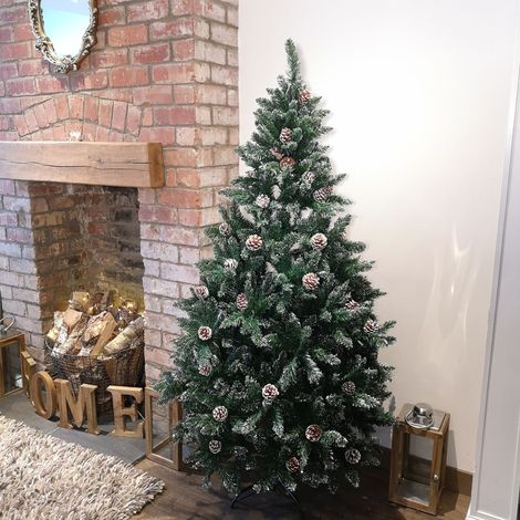 6ft (180cm) Rocky Mountain Pine Green Artificial Christmas Tree Snow Tip and Pine Cones (1/5)