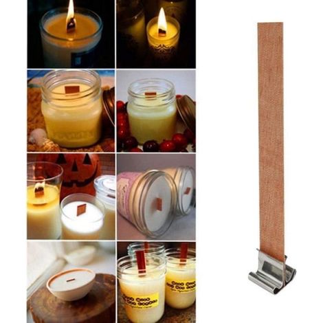 Bougie,Mèches de bougie en bois, mèche en bois naturel avec support en fer mèche environnementale pour la - Type wood color A (1/3)