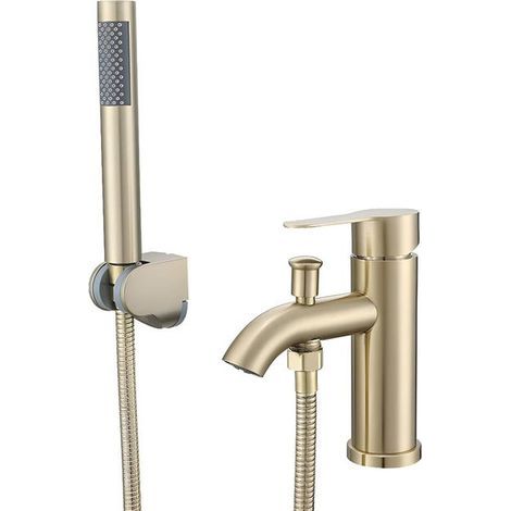 Bathroom faucet with shower head, stainless steel basin faucet, hot and cold water (gold). (1/5)