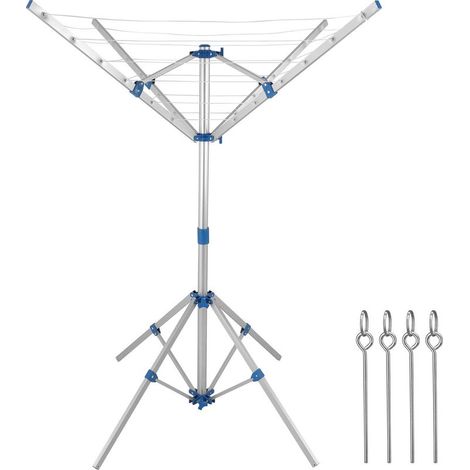 Séchoir à linge parapluie pliable aluminium 4 bras – Réglable en hauteur jusqu'à 160 cm – 14 m de corde pour linge volumineux (1/5)