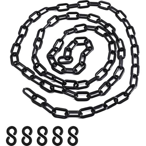 1.5 Mètres Noir Chaîne en Plastique, 6mm Chaîne de Signalisation, Barrière de Sécurité en Plastique avec 5 Crochets, pour Avertissement de Stationnement, le Contrôle des Foules, le Trafic (1/5)