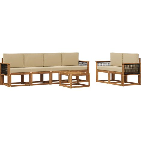 Outdoor Sofa Set 6 pcs Natural Solid Acacia Wood and Polyester vidaXL (1/5)