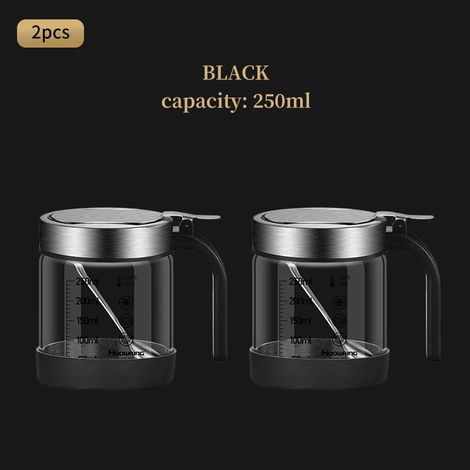 (2 pièces, 250 ml, noir) Pots en verre pour épices et aromates avec cuillère, sucrier et salière ustensiles de cuisine (1/5)