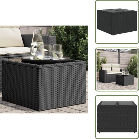 The Living Store Tavolo da giardino con piano in vetro nero 55x55x37 cm in polyrattan - Tavolo in vetro