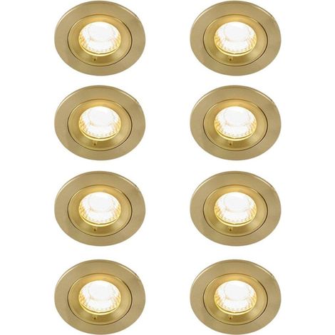 QAZQA Xena spot encastré - set de 8 - 8x8cm - IP44 - rond - or (1/5)