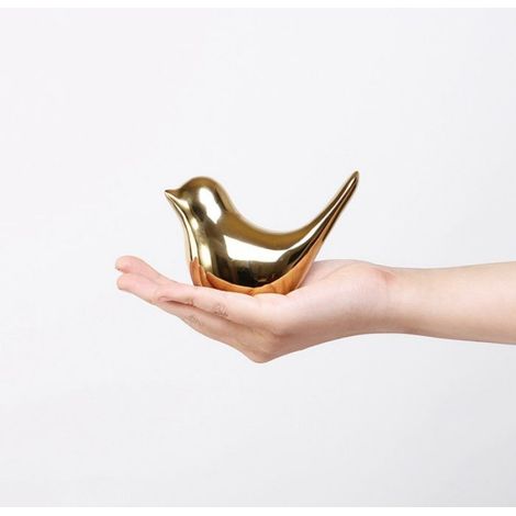 Figurine Oiseau - Céramique Dorée - Décoration Intérieure Maison Bureau Studio Yoga - Lot de 2 (1/5)