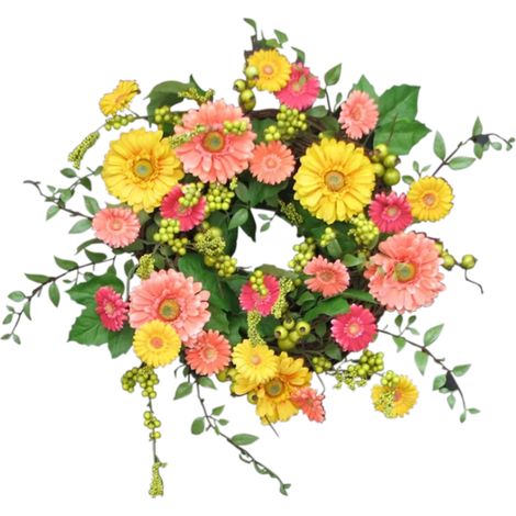 Couronne Fleur Artificielle 40cm Multicolor Daisies Branches Verts Plastique Élégant (1/5)