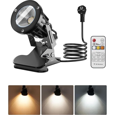 3CCT LED Spot à Pince avec Télécommande, IP65 Lampe Projecteur Petite Extérieur et Intérieur, 3000K–4500K–6000K (1/5)
