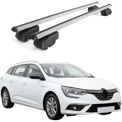 OMAC Aluminium Dachträger Querträger für Renault Megane IV Grandtour 2016-2022 – City Crash – ISO/PAS 11154:2006 – Abschließbar – Max. 75 kg – 2 Stangen Silber (1/5)