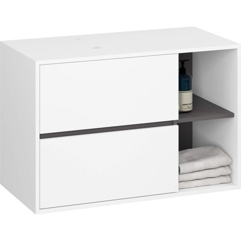 Hängender Waschbeckenunterschrank VAMI mit Waschbecken Weiß, Graphitgrau 90 cm 2 Schubladen B90xH60xT45,5 cm