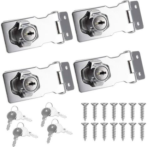 Lot de 4 verrous à clé de 6,3 cm et agrafes, cadenas pour abri de jardin, serrure de porte à bouton rotatif, loquet de verrouillage (1/5)
