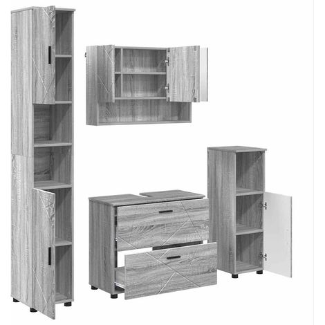 Juego de muebles de baño con cajón con puerta 4 pcs Gris Sonoma vidaXL (1/5)